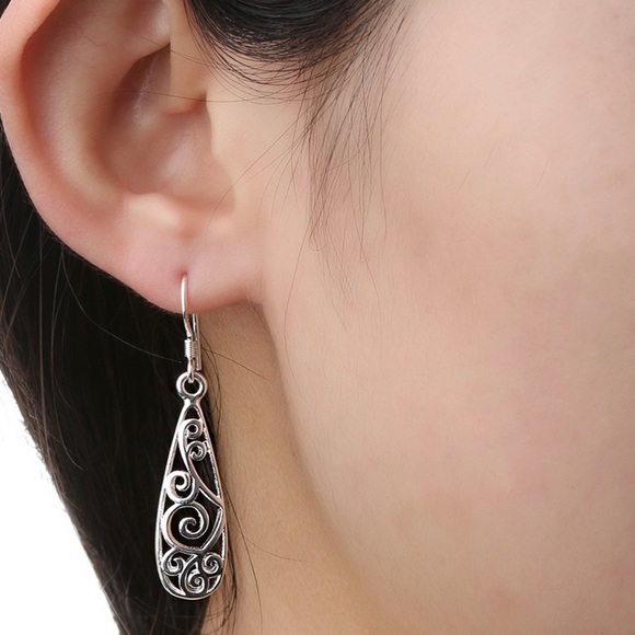 Any 2/$20! Silver Openwork Teardrop Boho Earrings - Picture 7 of 10
